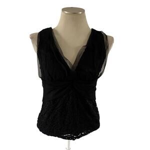 Y2K 2000s Black Babydoll Tulle Lace  Detail Tank Sz S Whimsigoth Romantic Grunge